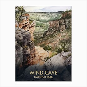 Wind Cave National Park Watercolour Vintage Travel Poster 1 Canvas Print