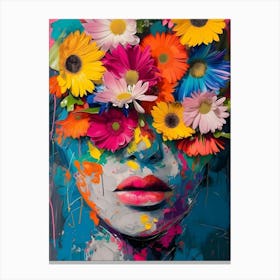 Woman With Flowers On Her Face Canvas Print