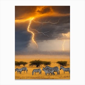 Lightning Over Zebras Canvas Print