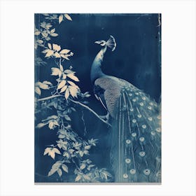 Peacock In The Leaves Cyanotype Inspired 3 Canvas Print