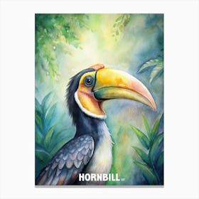 Hornbill Bird Watercolor Painting Canvas Print