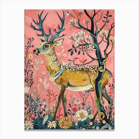 Floral Animal Painting Reindeer 1 Canvas Print