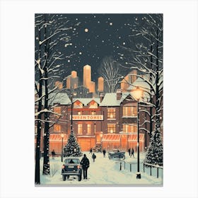 Winter Travel Night Illustration Manchester United Kingdom 2 Canvas Print
