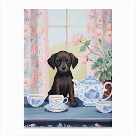 Animals Having Tea   Puppy Dog 5 Canvas Print