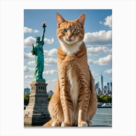 Whiskers and Wonders: A Cat’s World Journey Statue Of Liberty Cat Canvas Print