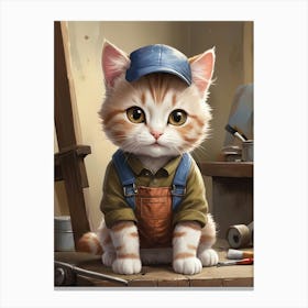 Cat In Overalls Mechanic Cat Lover Canvas Print