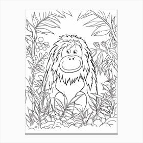 Line Art Jungle Animal Bornean Orangutan 4 Canvas Print