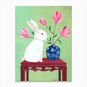 Rabbit On Chinoiserie Table Canvas Print