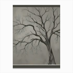 Black And White Illustration Of A Bare Tree Branching Upwards Canvas Print