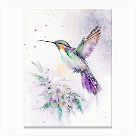 Hummingbird In Snowfall Cute Neon 1 Canvas Print