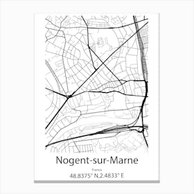 Nogent Sur Marne,France Minimalist Map Canvas Print