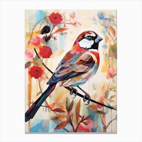 Bird Painting Collage House Sparrow 2 Canvas Print