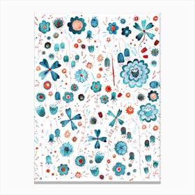 Teal Green and Orange Watercolor Wild Flowers Canvas Print