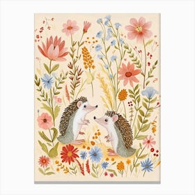 Folksy Floral Animal Drawing Hedgehog 2 Canvas Print