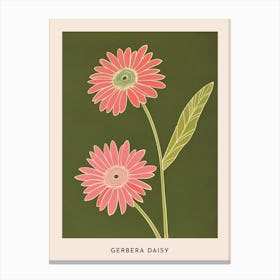 Pink & Green Gerbera Daisy 3 Flower Poster Canvas Print