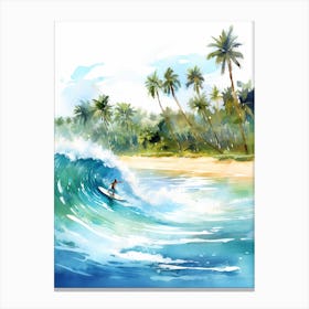 Surfing In A Wave On Anse Lazio, Praslin Seychelles 4 Canvas Print