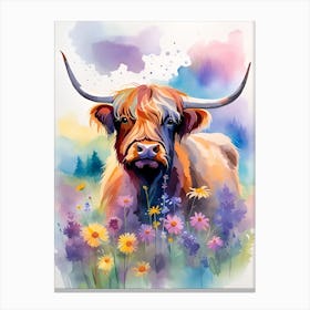 Highland Cow with flowers Canvas Print