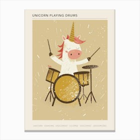 Unicorn Playing Drums Muted Pastel 2 Poster Canvas Print