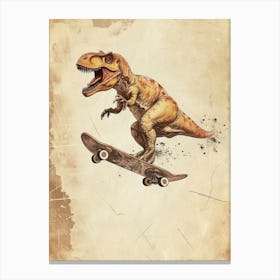 Vintage Baryonyx Dinosaur On A Skateboard 1 Canvas Print