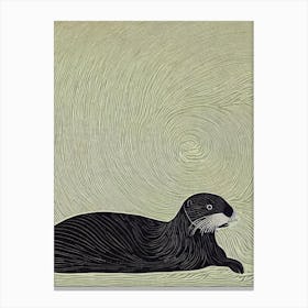 Sea Otter Linocut Canvas Print