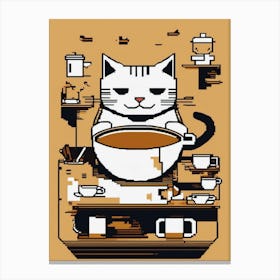 Pixelated Cat and Coffee Station Canvas Print