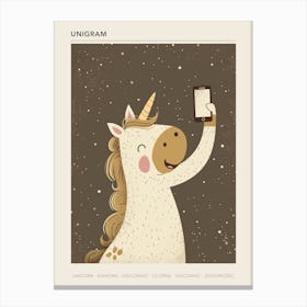 Unicorn With A Smart Phone Muted Pastels Mustard 1 Poster Canvas Print