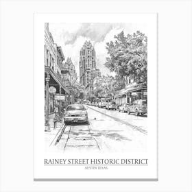 Rainey Street Historic District Austin Texas Black And White Drawing 1 Poster Canvas Print