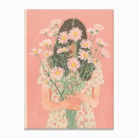 Spring Girl With Pink Flowers 4 Canvas Print