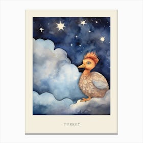 Baby Turkey Sleeping In The Clouds Nursery Poster Canvas Print