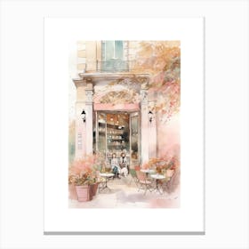 Paris Street Cafe Scene Pink Girls Illustration Watercolour Canvas Print