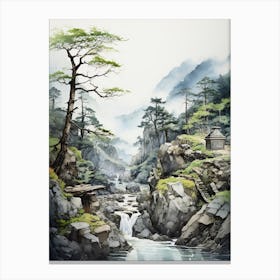 Shosenkyo Gorge In Yamanashi, Japanese Brush Painting, Ukiyo E, Minimal 1 Canvas Print
