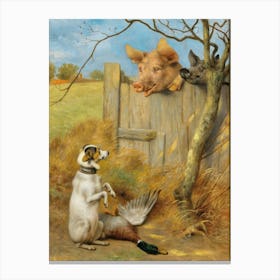 Vintage Painting Pigs And Dogs Canvas Print