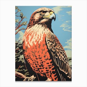 Vintage Bird Linocut Hawk 3 Canvas Print