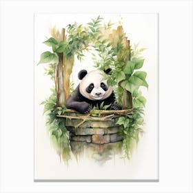 Panda Art Woodworking Watercolour 2 Canvas Print