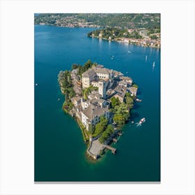 Lake Orta, island San Giulio. Piedmont, Italy. Drone photography Canvas Print