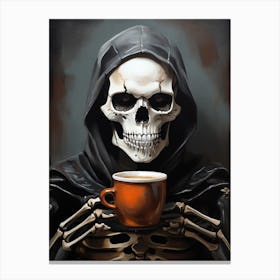 Skeleton Drinking Coffee Canvas Print