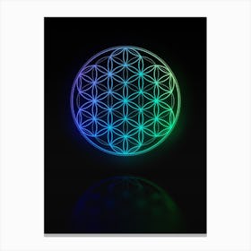 Neon Blue and Green Abstract Geometric Glyph on Black n.0117 Canvas Print