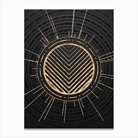 Geometric Glyph Symbol in Gold with Radial Array Lines on Dark Gray n.0048 Canvas Print