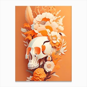 Animal Skull Orange Vintage Floral Canvas Print