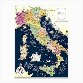 Vintage Travel Poster Italy Map 1, Andrea Stockel Canvas Print