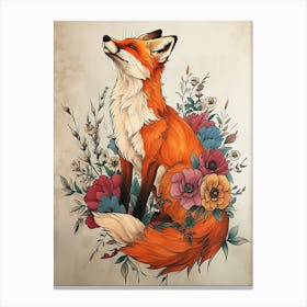 Amazing Red Fox With Flowers 26 Canvas Print
