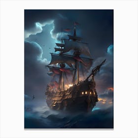 Pirate Ship In The Sea Canvas Print