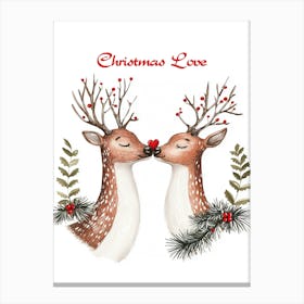 Raindeer Love, "Christmas Love", Verliebte Hirsche Malerei, Weihnachts Kunst. Canvas Print