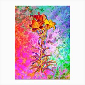 Fire Lily Botanical in Acid Neon Pink Green and Blue n.0228 Canvas Print