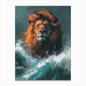 An African Lion Facing A Storm Acrylic Painting 1 Canvas Print