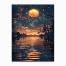 Full Moon Over Lake 1 Canvas Print