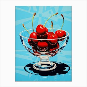 Pop Art Cherries Blue Background 3 Canvas Print