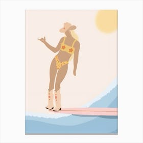 Cowgirl On Surfboard Canvas Print