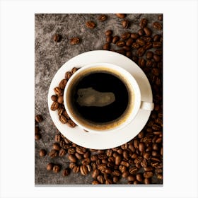 Coffee Cup With Coffee Beans - coffee vintage poster, coffee poster Canvas Print