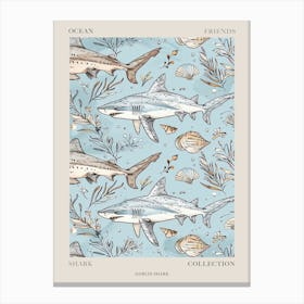 Pastel Blue Goblin Shark Watercolour Seascape Pattern 3 Poster Canvas Print